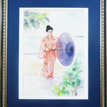 琉球舞踊の水彩画